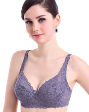 Women's Lavender Embroidered With Net Flourish Bra - Soft Padded Bra Underwired - FL37651