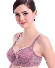 Women's Pink Embroidered With Net Flourish Bra - Soft Padded Bra Underwired - FL37651