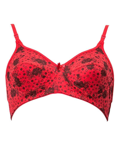 Soft Touch Printed FL-6004 Comfort Bra - Non Padded,Non Wired Bra Red