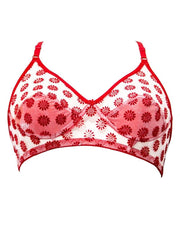 Madam Women's Floral Net Design - Non Padded,Non Wired - Fancy Red Bra