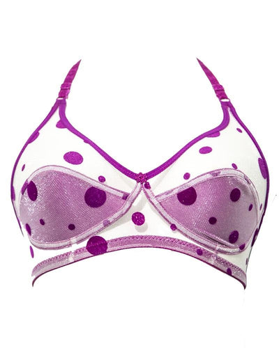 Madam Fancy Floral Net See Through Bra - Non Padded,Non Wired - Magenta Dot Bra