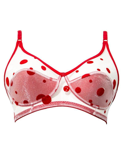 Madam Fancy Floral Net See Through Bra - Non Padded,Non Wired - Red Dot Bra