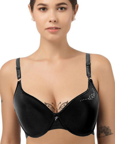 Black Fancy Soft Padded Flourish Bra - Single Padded Underwired Bra - FL913