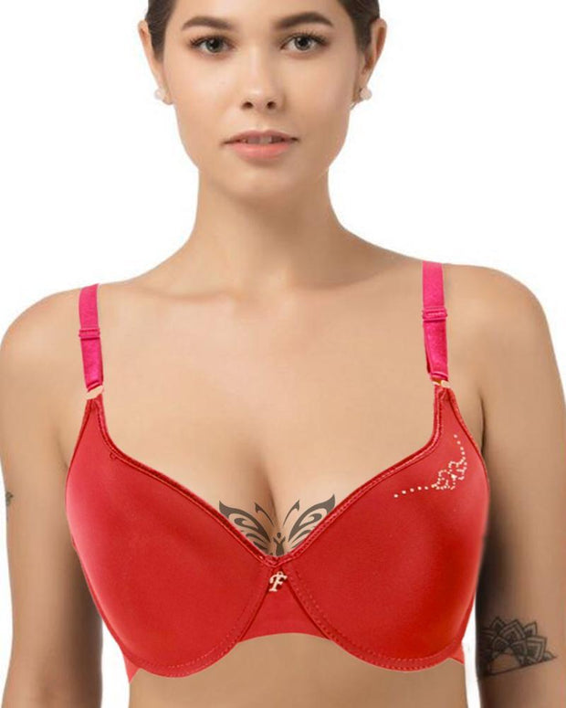 Red Fancy Soft Padded Flourish Bra - Single Padded Underwired Bra - FL913