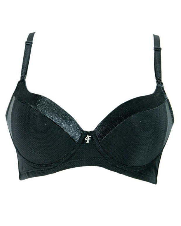 Women's Black Everyday Basic Comfort Lightly Padded Underwire Flourish Bra - Single Padded Bra - FL991