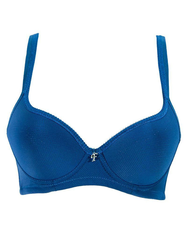 Navy Blue Soft Net Flourish Bra - Single Soft Padded Underwired Bra - FL3263