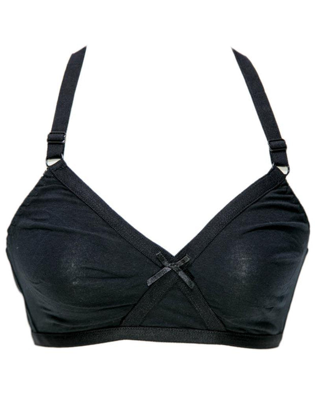 Cotton Plain Non Padded - Non Wired Basic Bra - Black
