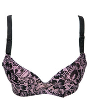 Self Design Sexy Floral Lace Soft Touch Push Up Bra Black & Pink