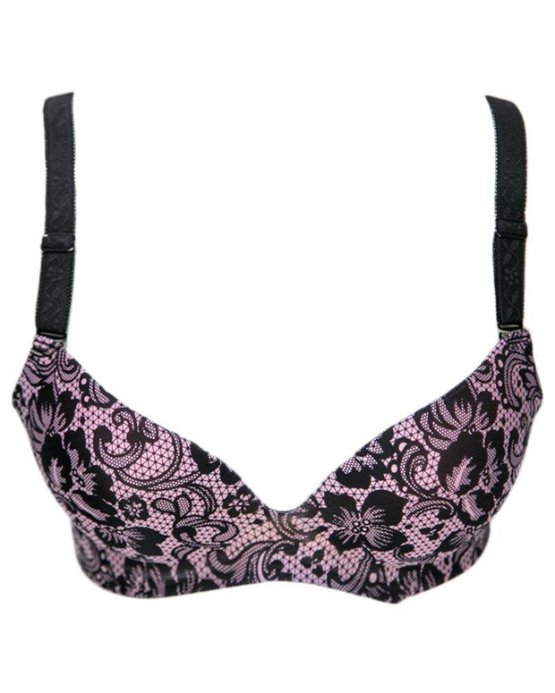 Self Design Sexy Floral Lace Soft Touch Push Up Bra Black & Pink