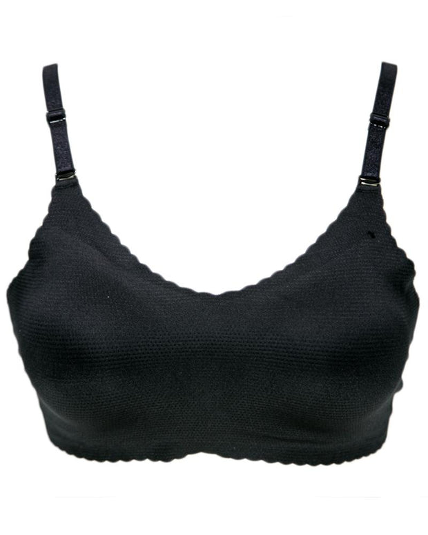 Self Design Cotton Single Padded Bra - Black