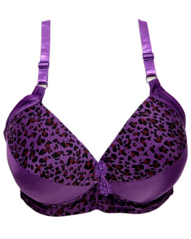 Sexy Cheetah Print Plus Size Bra - Purple  Push Up Bra, Single Padded Bra