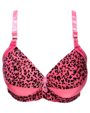 Sexy Cheetah Print Plus Size Bra - Pink Push Up Bra, Single Padded Bra