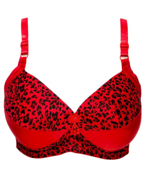 Sexy Cheetah Print Plus Size Bra - Red  Push Up Bra, Single Padded Bra