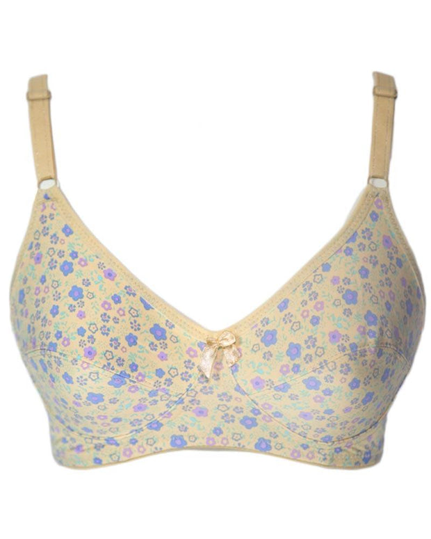 Women's Cotton Flower Print Off White Bra - Non Padded Bra - 698