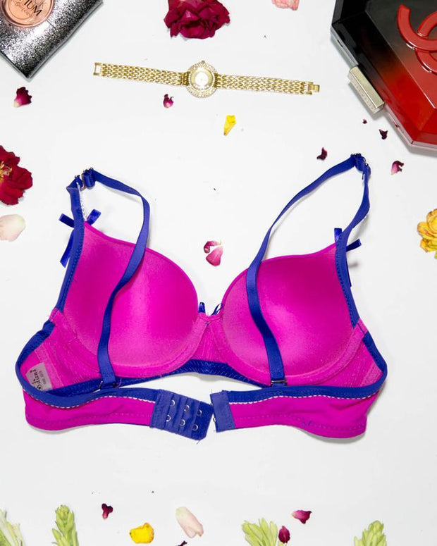 Women Push Up Underwire Bra Smoothing Lace Everyday Bra - Pink