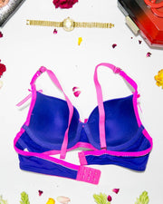 Women Push Up Underwire Bra Smoothing Lace Everyday Bra - Blue