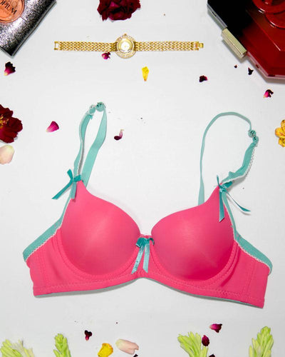 Women Push Up Underwire Bra Smoothing Lace Everyday Bra - Hot Pink