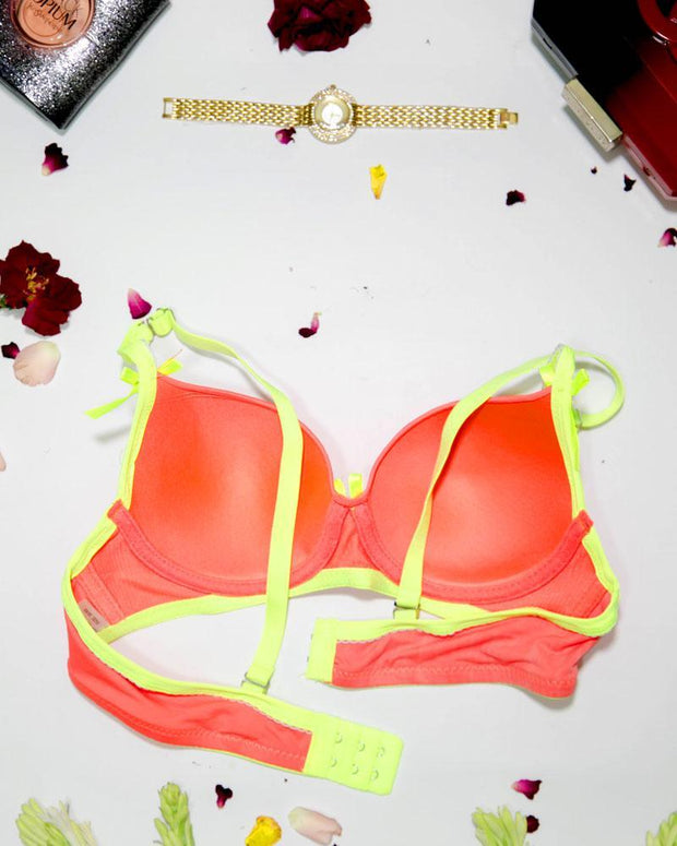 Women Push Up Underwire Bra Smoothing Lace Everyday Bra - Orange