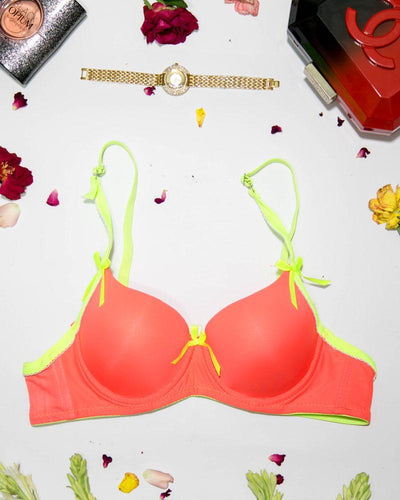 Women Push Up Underwire Bra Smoothing Lace Everyday Bra - Orange