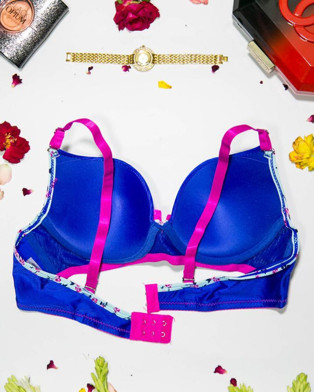 Women Push Up Underwire Smoothing Bra - Blue - 678
