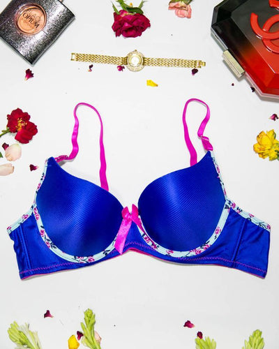 Women Push Up Underwire Smoothing Bra - Blue - 678