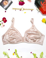 Soft Cotton Silk Self Design Non Wired-Non Padded Basic Bra - Skin