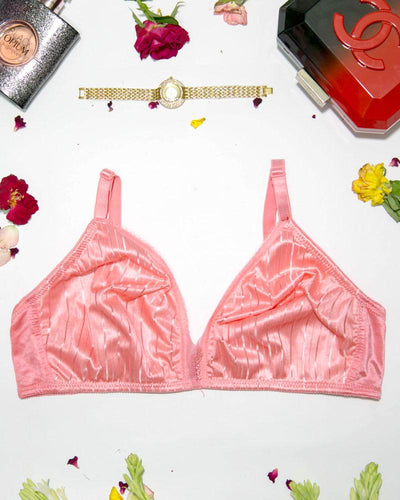 Soft Cotton Silk Self Design Non Wired-Non Padded Basic Bra - Pink