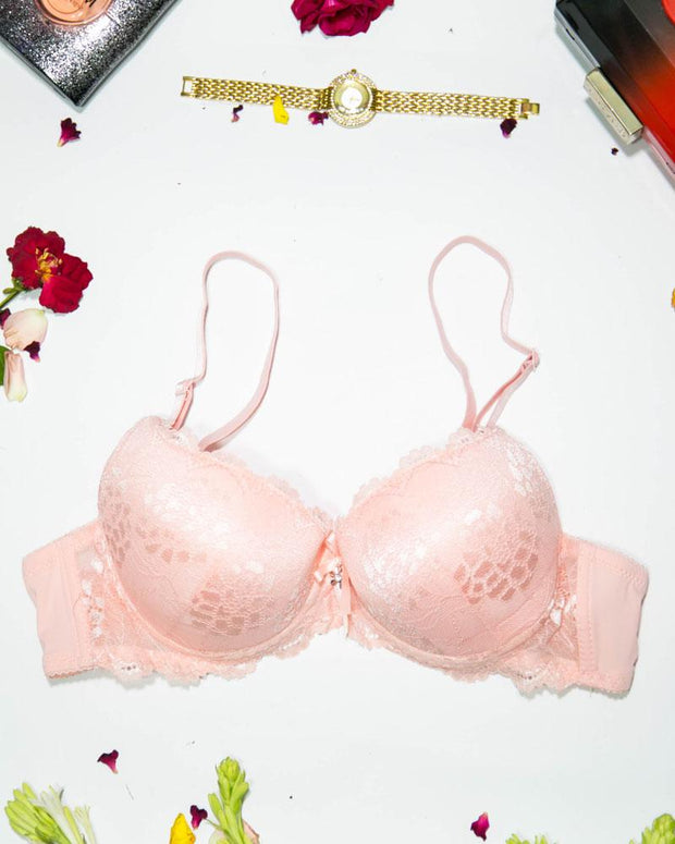 Bridal Lace Bra - Double Padded Underwire Bra - Peach - 2899
