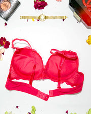 Bridal Lace Bra - Double Padded Underwire Bra - Hot Pink - 2899