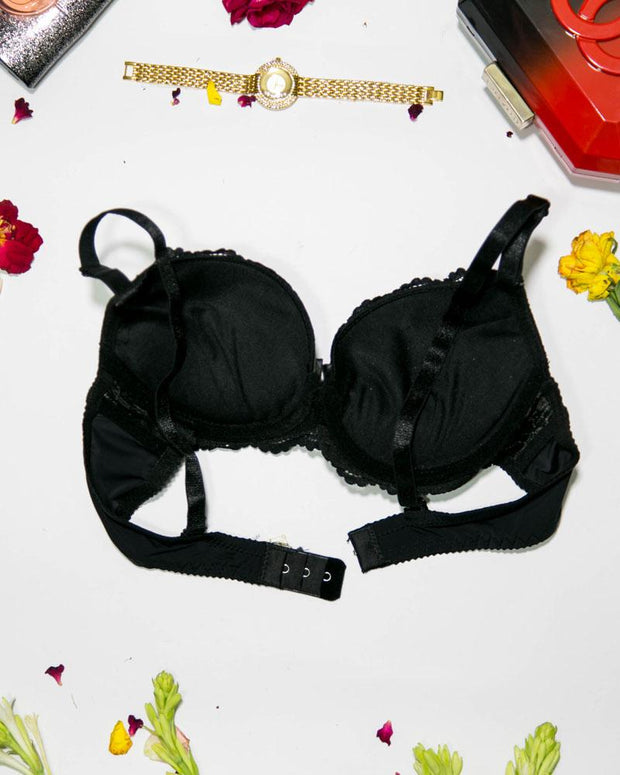 Bridal Lace Bra - Double Padded Underwire Bra - Black - 2899