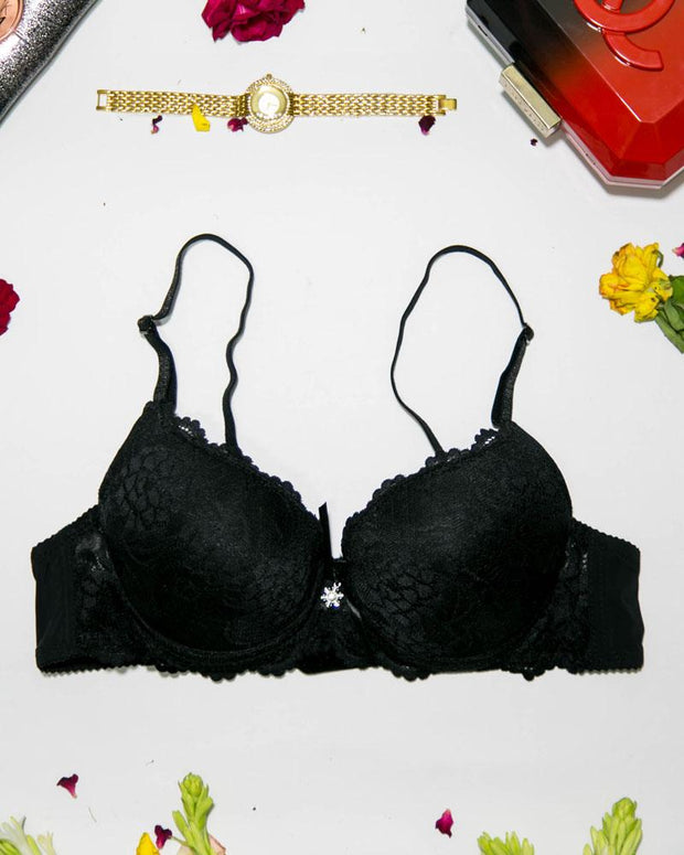Bridal Lace Bra - Double Padded Underwire Bra - Black - 2899
