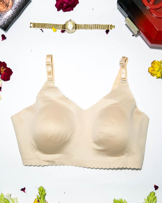 Self Design Cotton Single Padded Bra -SKin