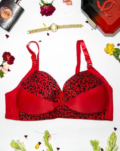 Sexy Cheetah Print Plus Size Bra - Red  Push Up Bra, Single Padded Bra