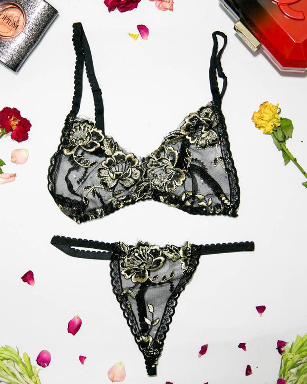 Women Embroidered Lace Bra Panty Set - Sexy Lingerie Set - MT-107