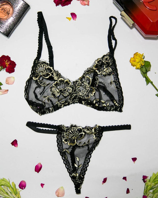 Women Embroidered Lace Bra Panty Set - Sexy Lingerie Set - MT-107
