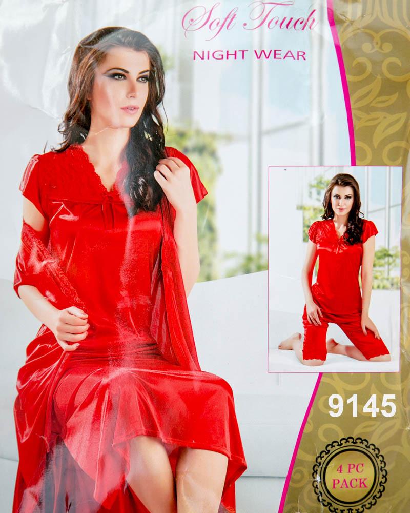 Pcs Wedding Nighty Set with Gown 9145 Silk Nighty By Soft