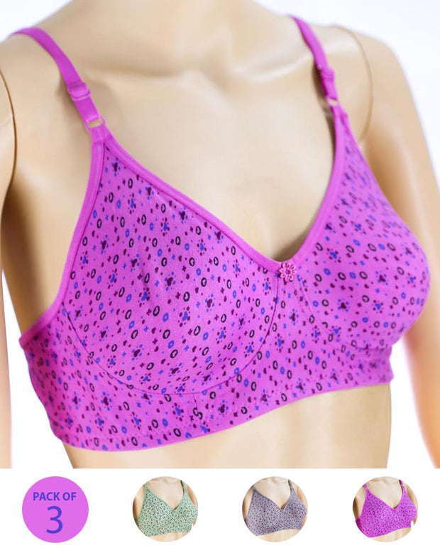 Pack of 3 - Madam Bra - M-8 - Non Padded, Non Wired Bra, Soft Jersey Cotton Bra