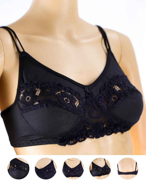 Pack of 3 - Madam Bra - BOE - Non Padded, Non Wired Bra, Soft Jersey Cotton Lace Bra