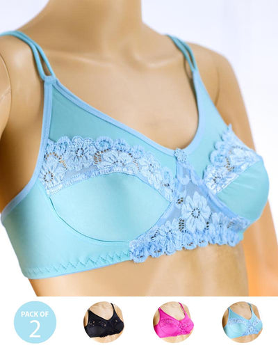 Pack of 2 - Madam Bra - BOE - Non Padded, Non Wired Bra, Soft Jersey Cotton Lace Bra