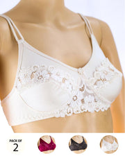 Pack of 2 - Madam Bra - BOE - Non Padded, Non Wired Bra, Soft Jersey Cotton Lace Bra