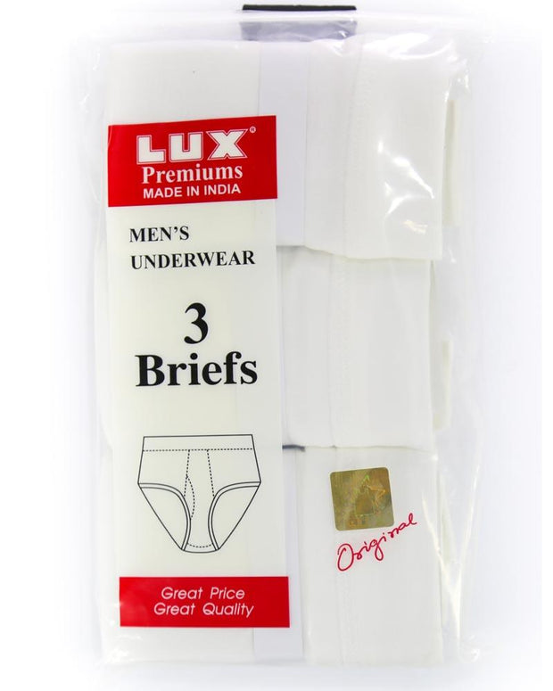 Pack of 3 - LUX Premium Mens Briefs - White Cotton Open Briefs