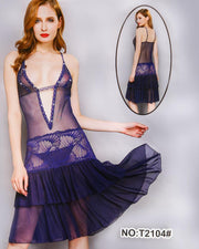 Women's Short Lace Lingerie Babydoll Sheer Gown Chemise Mesh Nightdress - T2104#