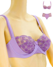 Sexy Bridal Net Lingerie Bra Panty Set - Rose Bra Panty Set - Purple