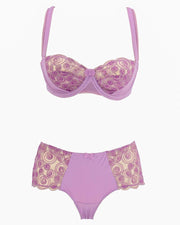Sexy Bridal Net Lingerie Bra Panty Set - Rose Bra Panty Set - Purple