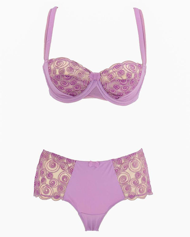 Sexy Bridal Net Lingerie Bra Panty Set - Rose Bra Panty Set - Purple