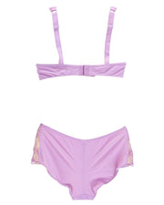 Sexy Bridal Net Lingerie Bra Panty Set - Rose Bra Panty Set - Purple