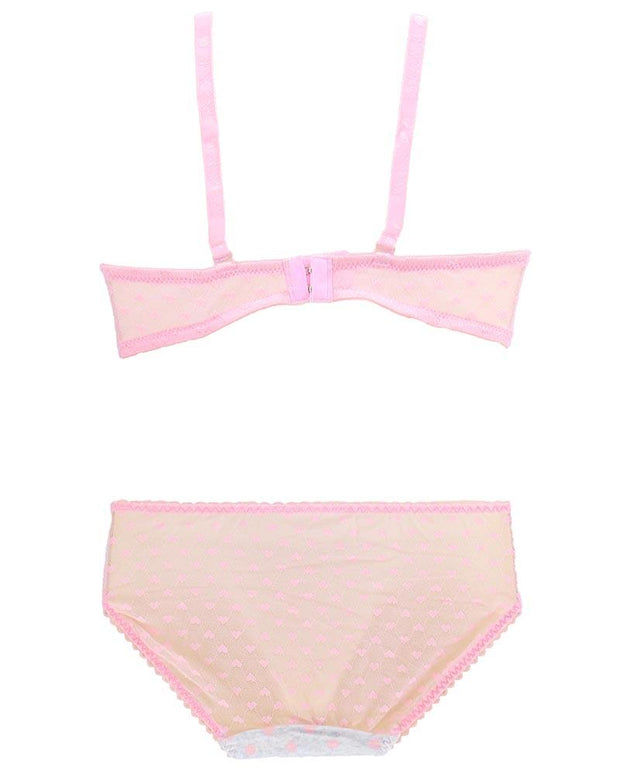 Girls Bra Panty Set Pink & White - Single Padded Underwired Bra - Wink Pink Lingerie