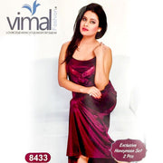 2 Pcs Honeymoon Nighty Set - V8433 - Satin Silk Nighty by Vimal Fashion - Nighty Sets - diKHAWA Online Shopping in Pakistan