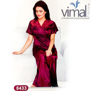 2 Pcs Honeymoon Nighty Set - V8433 - Satin Silk Nighty by Vimal Fashion - Nighty Sets - diKHAWA Online Shopping in Pakistan