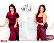 2 Pcs Honeymoon Nighty Set - V8433 - Satin Silk Nighty by Vimal Fashion - Nighty Sets - diKHAWA Online Shopping in Pakistan